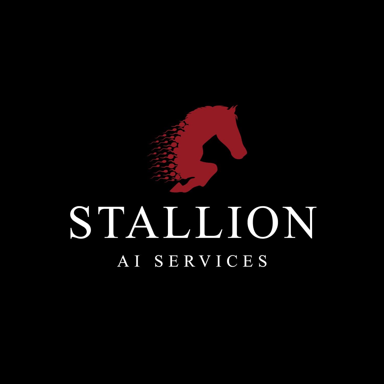 Stallions AI logo with red horse silhouette on black background