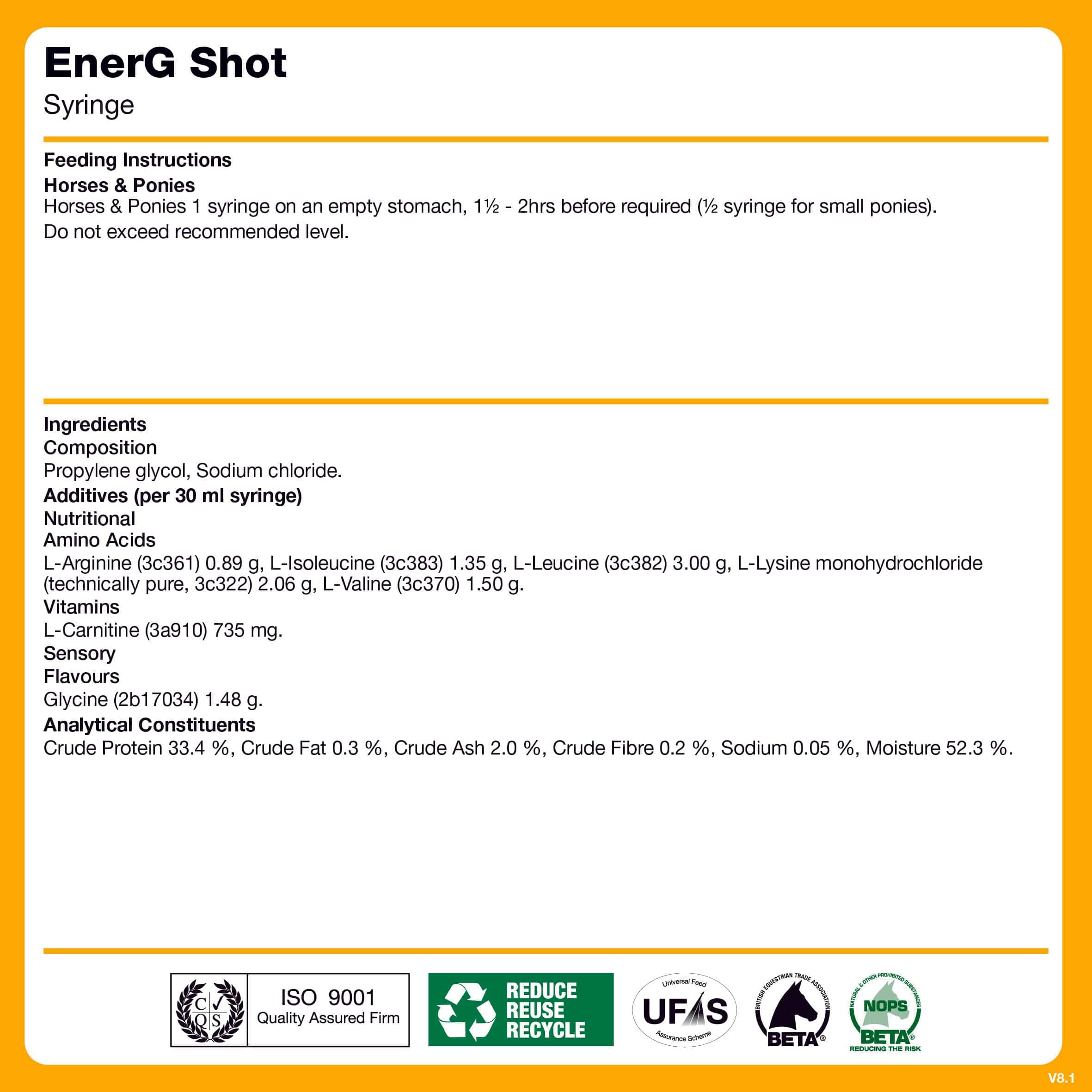 naf-equine EnerG Shot 3 X 30 ml Liquid Supplement